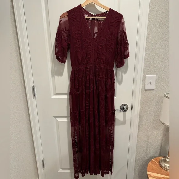 altar'd state burgundy dress Arielle Jacquard Maxi Dress
